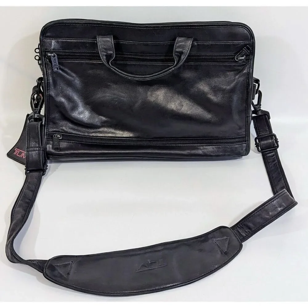 Tumi Nappa Leather 2Way Briefcase Business Bag‎ Black w/ Laptop Sleeve
